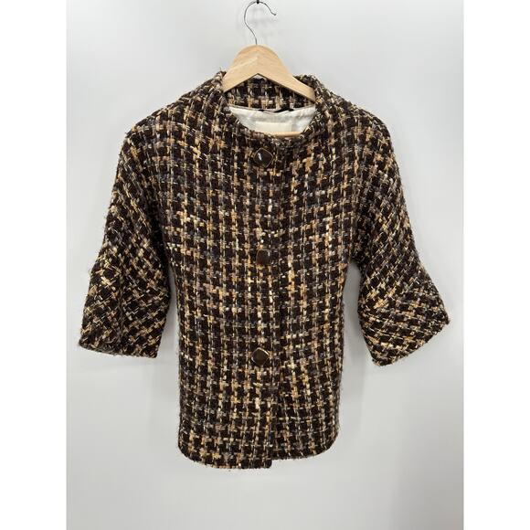 Kate Spade Womens Brown Tweed Annie 3/4 Sleeve Jacket Coat Wool Belt Size XS/S - Picture 3 of 10